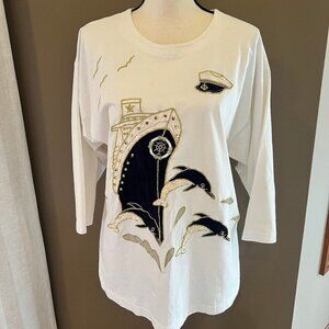 Vintage GrannyCore Nautical Drop Sleeve 3D Gardy Oversized Tee Top, Size M/L